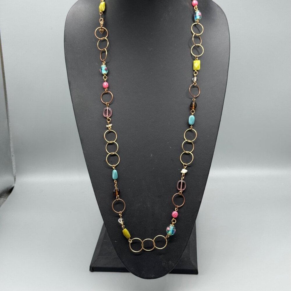 Cookie Lee Beaded Gold-Tone Chain Necklace 36"